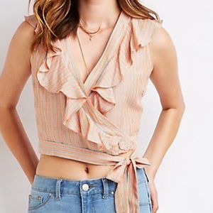 Charlotte Russe Striped Ruffled Wrap Crop Top